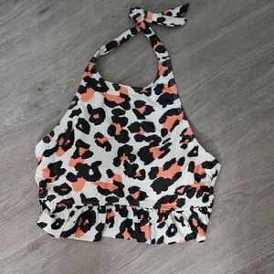 Leopard Print Halter Bathing suit Bikini Top Sz S NWOT